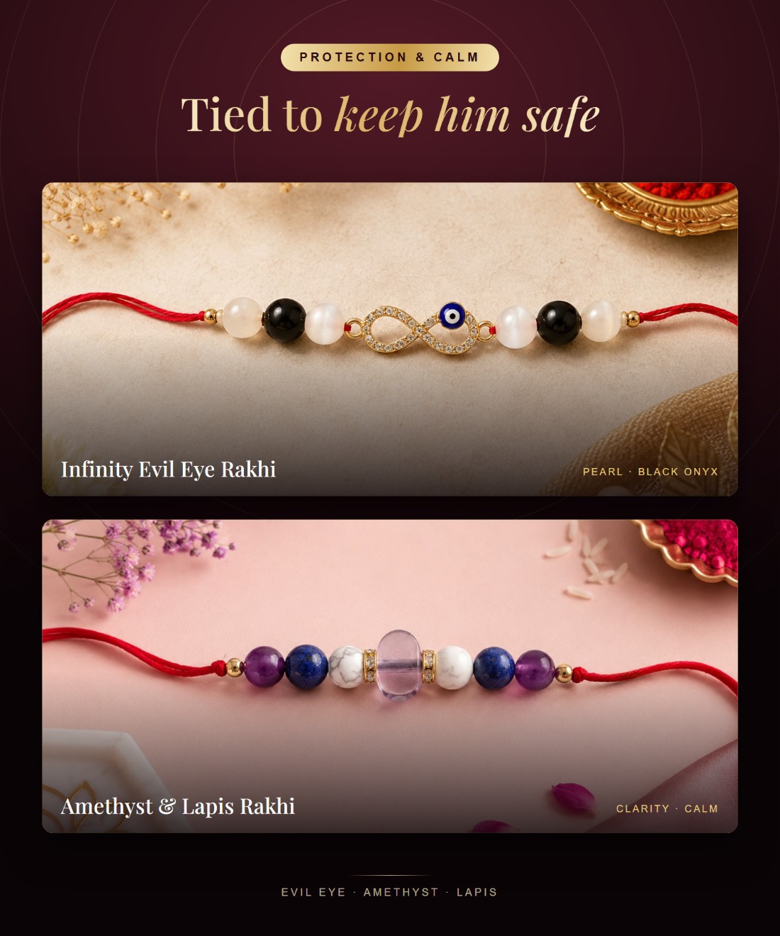 Protection & Calm — Infinity Evil Eye and Amethyst & Lapis rakhis