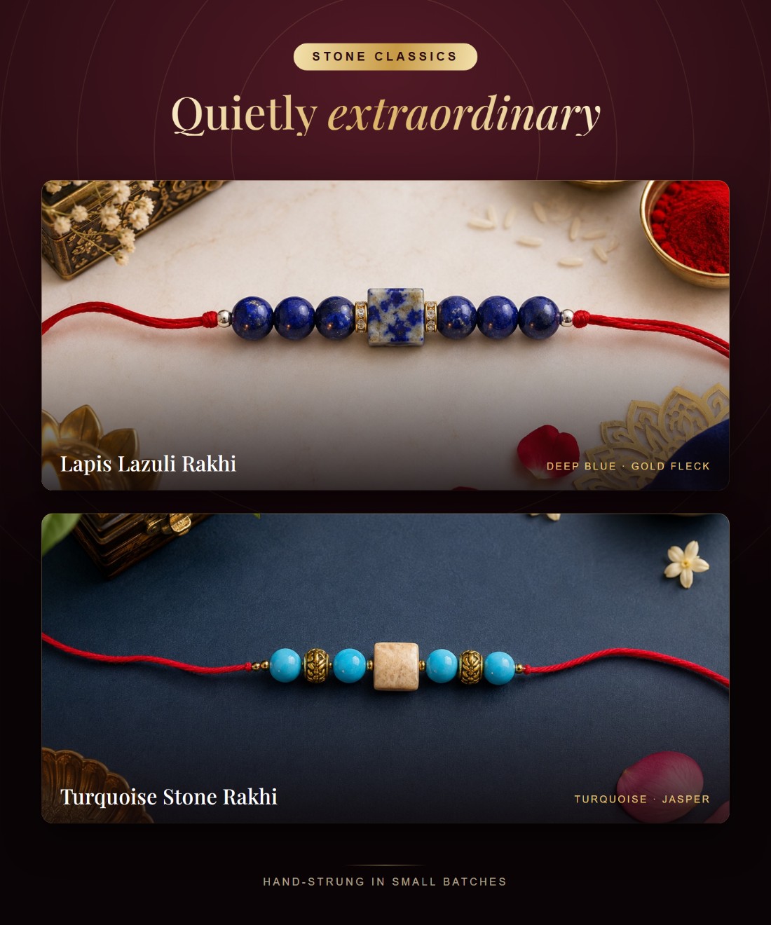 Stone Classics — Lapis Lazuli and Turquoise Stone rakhis